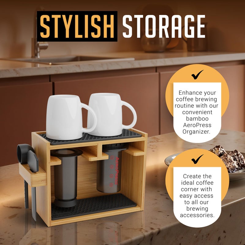 HEXNUB â€“ Bamboo Organizer for AeroPress, Coffee Caddy Station Holds AeroPress Coffee Maker, Accessories, Filters, Cups, Stand includes Dripper Mats (Black) - Image 4